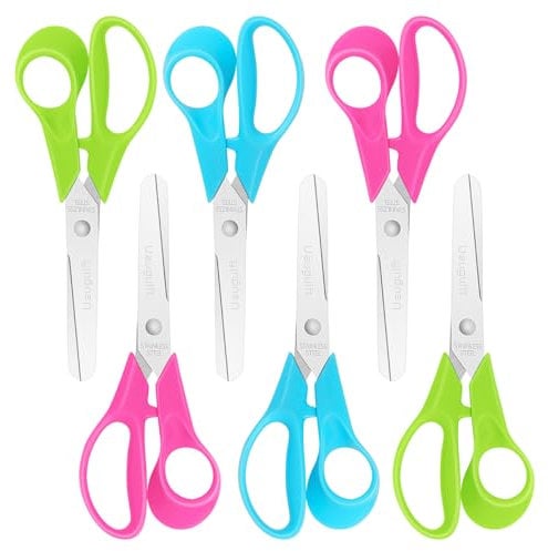 Uaugulft Lot de 6 ciseaux de sécurité pour enfants avec lames émoussées en acier inoxydable et poignée ergonomique, parfaits pour l'école et les salles de classe, plusieurs couleurs, 12,7 cm