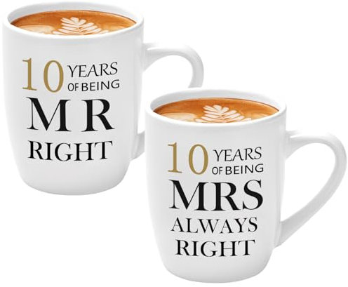 Joymaking 10th Tin Wedding Gifts for Couple Parents Grandparents, 11oz Ceramic Coffee Cup Gifts 10th Anniversary for Parents Friends, Coffee Mugs Gift for Anniversary Christmas Valentines