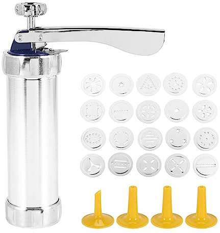 Fladhheg Cookie Press Stainless Steel Spritz Cookie Press,Icing Kit with 20 Cookie Mold Discs and 4 Piping Nozzle for DIY Biscuit
