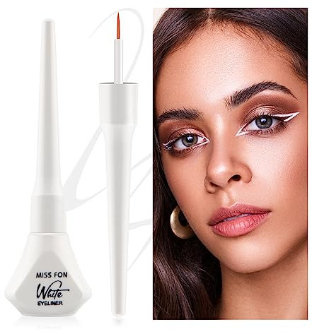 Teekerwan 2-teiliger weißer Eyeliner, weißer matter flüssiger Liner schnell trocknender, ultrafeiner langanhaltender farbiger Eyeliner Hochpigmentierter bunter Eyeliner (2 Pieces)