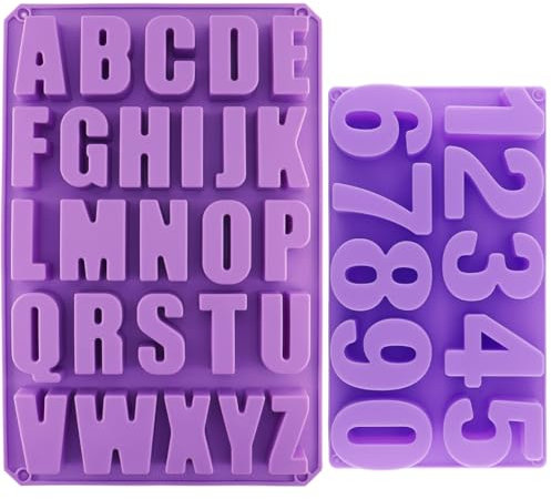 alwaiiz A-Z Silikonform Buchstaben(34x22.5x2.5cm) und 0-9 Silikonform Zahlen(23x13cm), 3D Gießform Buchstaben Set, Leicht aus der Form zu Lösen, Geeignet für Tortendekoration, Kekse und Eiswürfel