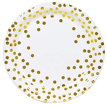 EVYIENEN 50PCS Happy Birthday Party Paper Plates,7inch Disposable White and Gold Plates Set,Party Tableware Party Supplies for Birthday Decorations (White Gold, 7inch)