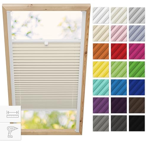 Estika Dachfenster-Plissee mit Bohren für Velux-Fenster Modell P08 – Stofffarbe Beige – Dachfensterrollo, Innenrollo, Fensterplissee
