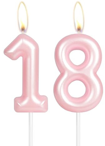 Kerze Happy 18th Birthday, rosa Zahl 18, Geburtstagskerzen, Kuchendekoration, Kuchendekoration für Mädchen und Frauen, Hochzeitstag