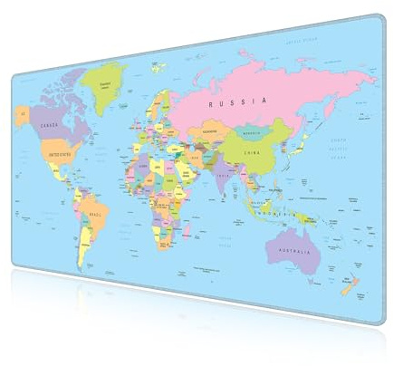 LL-COEUR Weltkarte Große Mousepad mit Vernähte Kanten 700x400x3mm Erweitertes Mauspad Tastaturunterlage Large Tischunterlage mit rutschfeste Gummibasis XL
