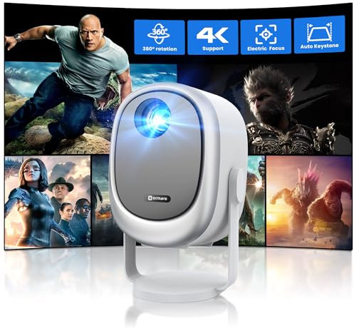 Beamer【360° Drehbarer/Auto Trapezkorrektur/E-Fokus】 WiFi Bluetooth Projektor Full HD 1080P unterstützt, 500ANSI Tragbarer Mini Beamer für Heimkino/Outdoor Handy staubdichter LED Beamer, 50% Zoom