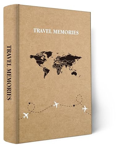 Holoary Fotoalbum, 10 x 15 cm, 300 Fotos, 3 Bilder pro Seite, 300 Taschen 10,2 x 15,2 cm, mit Platz zum Schreiben, Kraftpapiereinband, Reisedesign, Weltkarte, Abenteuer, Urlaub, Reise-Fotoalbum