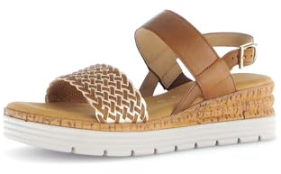 Gabor Damen Riemchensandalen, Frauen Sandalen,offene Schuhe,Strandschuhe,Sandaletten,Sommersandalen,bequem,flach,Camel/Platin(go),40 EU / 6.5 UK