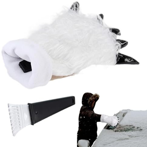 1 Stück Eiskratzer Mit Handschuh – Bärenklauen-Handschuhe Mit Eiskratzer, Aux-Pelz-Auto-Windschutzscheiben-Schaber-Handschuh – Schneekratzer-Handschuhe Für Autos, Winter-Schnee- Und Eisentferner
