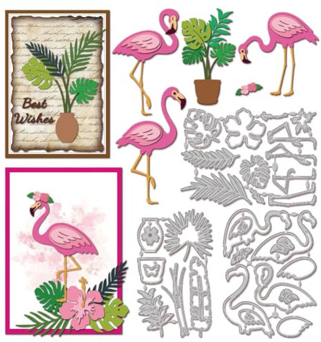 GLOBLELAND Tropischer Flamingo Stanzer Metall Blumenblätter Stanzungen Hibiskus Topf Stanz Und Prägevorlagen Für Scrapbooking Basteln Papierkartenherstellung