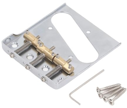 Bridge de guitare électrique de style Telecaster avec 3 selles en laiton, conception vintage, kit d'installation facile avec vis et clé à réglage de la hauteur, espacement