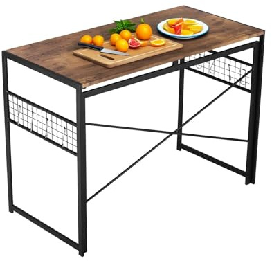 FurnitureR Arbeitstisch Lebensmittel faltbar 100x50cm - Klapptisch Gastro mit Stahlrahmen, rostfrei, 50kg, schnell aufbaubar, platzsparend (Braun Holzoptik)