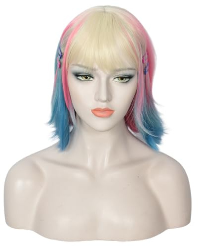 Linfairy Kurz glatte Perücke für Halloween Kostümparty Cosplay Perücke für Frauen (Gerades Ombre, Adult)