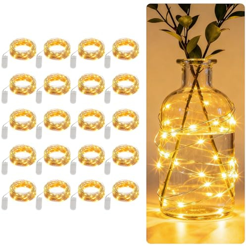 Jixviqi LED Mini Lichterkette mit Batterie – 20er Set, 2M Micro Lichterkette Wasserdicht, 20 LEDs Klein Drahtlichterkette für Party, Weihnachten, Hochzeit, Geschenke Deko (Warmweiß)