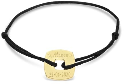 Moments Précieux Bracelet cordon avec médaille losange 15 mm personnalisée en Plaqué Or - Idée cadeau femme - Noël - Saint Valentin - Anniversaires - Fête des Mères