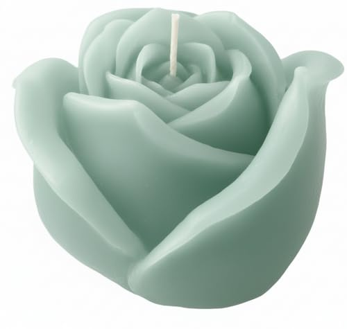 Cereria Di Giorgio - Candela a forma di Bocciolo di Rosa - Colore Grigio Verde - Diametro 8 cm Altezza 8 cm - Sacchetto Regalo - Spring Collection - Artigianale