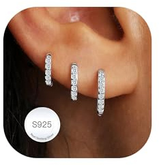 AVOTTO 3 Pairs Sterling Silver Hoops Earrings for Women Hypoallergenic 14K Gold Hoop Earrings Small Silver Huggie Hoop Earring Set for Multiple Piercings Jewellry Gifts