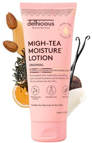 Delhicious Migh-Tea Moisture Face and Body Lotion, 200ml | Daily Hydrating Lotion with Shea Butter and Calendula for Dry Skin, Soft Smooth Feel and Vegan Cruelty-Free Care