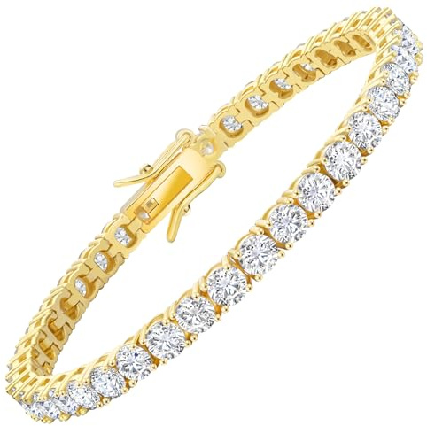 KRKC Tennisarmband für Damen in Gold, Mit funkelnden 5A Zirkonia-Steinen, Wahlweise 4 mm Breite & 16,5 cm Länge, Geschenk für Weihnachten & Valentinstag für Sie, Frauen, Alltag & Business