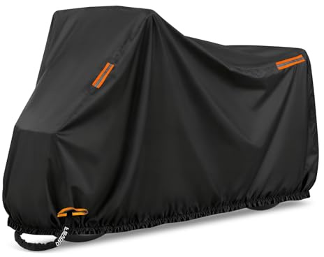Onlyme Motorbike Cover, 420D Waterproof Motorcycle Cover Extral Large for Street/Sport/Touring Motorbikes Motorcycle Rain Covers with Lock Holes & Windproof Buckles - 265x105x125cm