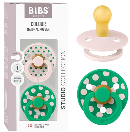 BIBS Polka Dots Schnuller 2er-Pack, BPA-frei, Kirschform Nippel. Naturkautschuk/Latex, Hergestellt in Dänemark, Größe 1 (0-6 Monate), Petal/Cactus