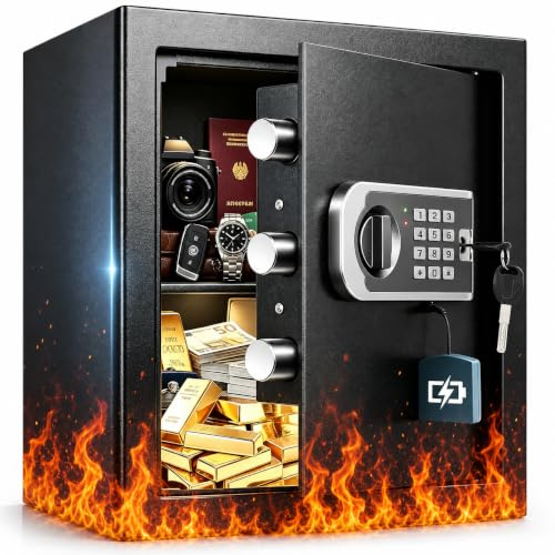 54L Großer Safe Tresor für Zuhause, Digitalem Safe mit Schlüssel, Zahlenschloss, Möbeltresor Sicherheitstresor mit Intelligente Alarme, Wandtresor
