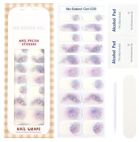 MOTIBACK 20pcs Butterfly Holographic Glitter Gel Nail Wraps, Semi Cured Gel Nail Strips with UV/LED Lamp, DIY Nail Art Kit Includes Wood Stick, File & Pads