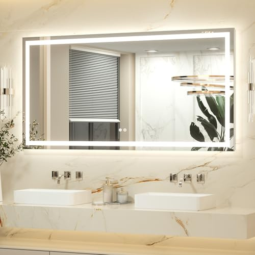 Keonjinn Badspiegel mit Beleuchtung 160x80cm, Badezimmerspiegel Beleuchtet Beschlagfrei Led Bad Spiegel mit Touch Schalter, 3 Lichtfarben Dimmbar Speicherfunktion Badezimmer Wandspiegel Ohne Rahmen