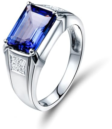 Trauringe Weißgold, Eheringe Herren Blau 4 Karat Tansanit Rechteckige Breit Gr.62 (19.7) 18 Karat Weißgold
