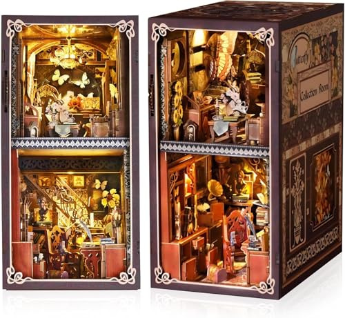 Book Nook Kit, 3D Puzzle en Bois Cache-poussière et éclairage LED | Collection Papillons pour la décoration intérieure, idéal pour embellir une bibliothèque ou comme cadeau d'anniversaire