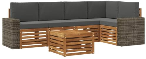 vidaXL Ecksofa Set 6 pcs Natur und Anthrazit Massivholz Akazie, Gartenmöbel, modernes Ecksofa, Outdoor-Lounge, Terrassenmöbel für entspanntes Chillen und Genießen