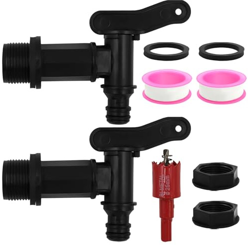Juego de 2 Grifo para Barril de Lluvia de 3/4 Pulgada, Resistente Grifos de Plástico con Abridor de 25 mm, Grifos de Descarga para Barriles de Lluvia para La Industria del Jardín