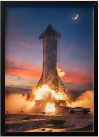 Framed SpaceX Starship Launch Print - Elon Musk Spaceship Rocket Launch Fan Gift Poster - Home Decoration Wall Art - 24 x 32 CM