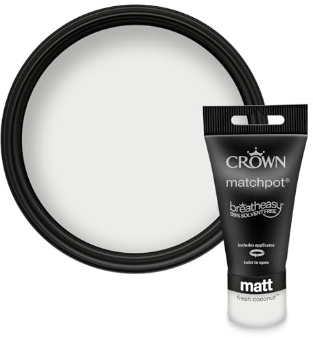 Crown WALLS & CEILINGS White Matt Paint Tester Pot - Sample 40ml | Try Fresh Coconut before you buy. See the true colour on your wall, in your own light. Low VOC, low odour, breatheasy