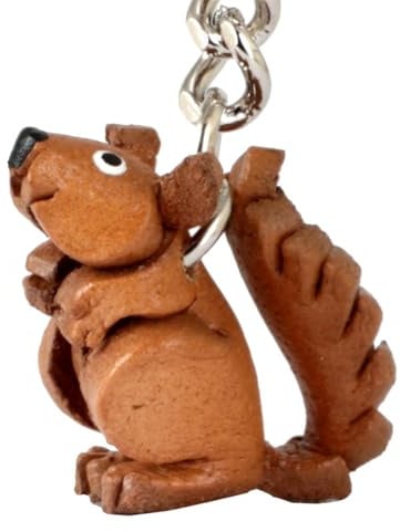 MONKIMAU Schlüsselanhänger Tiere 3D Eichhörnchen aus Echtleder - handgefertigt Leder Tieranhänger - Geschenk für Damen, Frauen, Kinder und Tierliebhaber