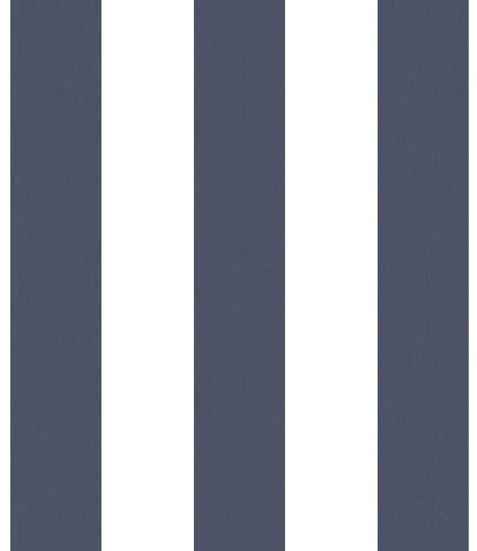 Galerie G67584 Smart Stripes 2, Wide Stripes Design Wallpaper, Navy/White, 10m x 53cm