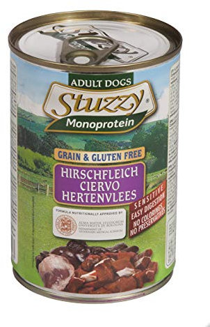 Stuzzy Dog Monoprotein Hirsch, Hundefutter nass, 6 Dosen x 400 g, 2.4 kg