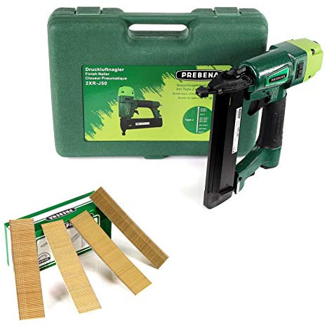 Prebena 2XR-J50 Druckluftnagler im Transportkoffer + 5000x Stauchkopfnägel Brads 30mm - aus verzinktem Stahl, geharzt