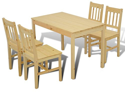 tidyard 5-teilige Essgruppe Küchenset Esszimmergarnitur Esstisch und Esszimmerstuhl Holztisch mit 4 Essstühlen Naturfarbe