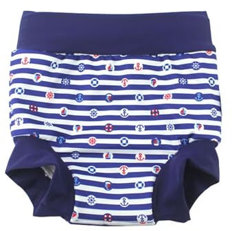 Baby Kind Schwimmen Briefs Abdeckung Windel mit hohen Taille Bauchschutz Badeshorts (Marine Streifen, 3-5 Jahre)