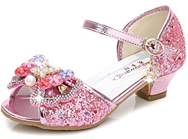 YOSICIL Mädchen Prinzessin Sandalen ELSA Schuhe mit Absatz Glitzer Schuhe Kinder Kristall Pumps Mädchen Kostüm Zubehör Schuhe Lila Blau Pink Golden Silber