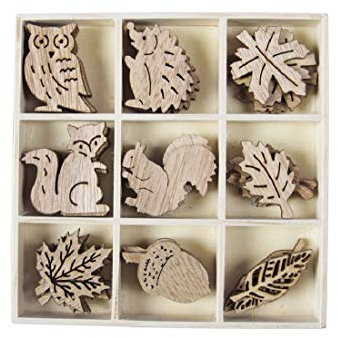 Herbst Mix Streu aus Holz / 36 Teile / 3,5 cm - 4,5 cm/Streudeko Herbst