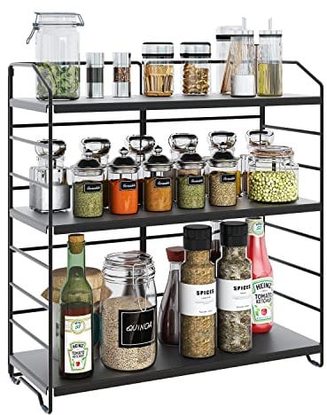 AIRUJIA Étagère à Épices sur pied à 3 Niveaux, Porte-Épices, Support Amovible pour Bouteilles de Bocaux et Support de Séparation Réglable en Hauteur pour la Maison, la cuisine