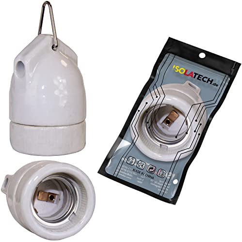 ISOLATECH 1Stk E27 Keramik Hängefassung mit Metallöse LED Energiesparlampen (max.250V/4A) Leuchtmittel für Home Decke Halterung Badezimmer Installation Küche Kühlschrank einbauen hitzebeständig