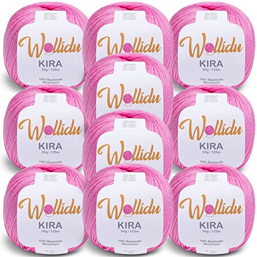 Wollidu, “Kira”, 100% cotone, per lavorare a maglia e a uncinetto, 10 pezzi da 50 g l’uno, rosa