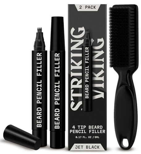 Striking Viking Beard Pen & Bristle Brush for Men - Jet Black, 2 Pack