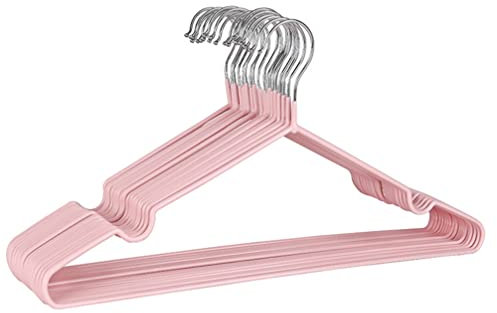 Premium Gummibeschichtete Metall-Kleiderbügel – Strapazierfähig – Platzsparender Organizer Kleiderbügel für Kleiderschränke, Kleiderständer, Stangen, dünn und rutschfest, Chrom (10 STK., Rosa)