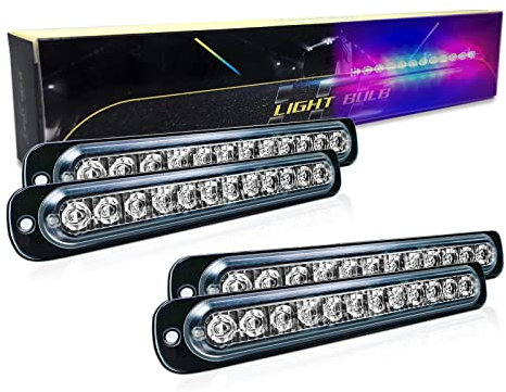 SKYWORLD Luci stroboscopiche a LED, 4pz Ultra sottile 12 LED 12V 24V Lampeggiante Luci stroboscopiche di emergenza Strobo Barra Luminosa per Moto Auto Camion Truck Trailer, Rosso + Blu