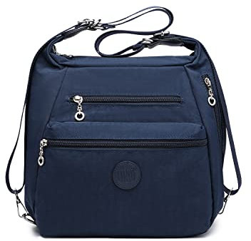 KONO Rucksack Damen Umhängetaschen Nylon Schultertaschen 3 in 1 Anti-Diebstahl Handtasche Wasserdicht Casual Daypack Blau