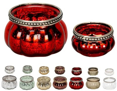 NETPROSHOP Teelichthalter Orientalisch Windlicht aus Glas mit Metalldekor, Farbe:Rot, Auswahl:5.5 cm